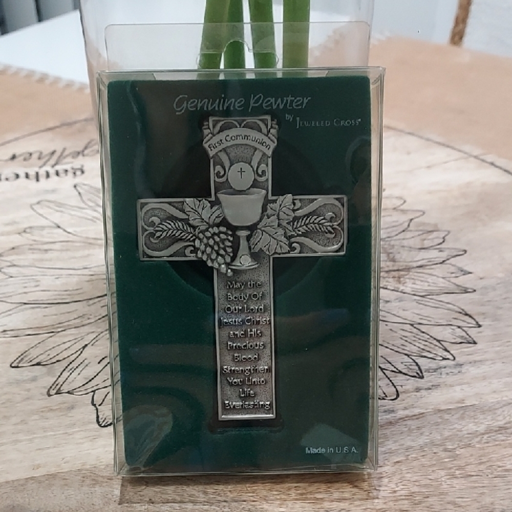 First Communion Pewter Cross by Jewelled